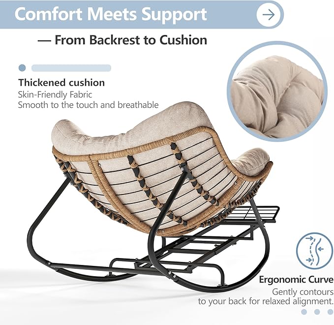 SWITTE Outdoor Papasan Rocking Chair with Adjustable Footrest, Oversized Wicker Zero-Gravity Chair with Cushion - Photo 6