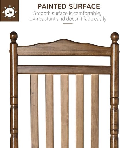 Outsunny Traditional Wooden High-Back Rocking Chair for Porch, Indoor/Outdoor, Brown