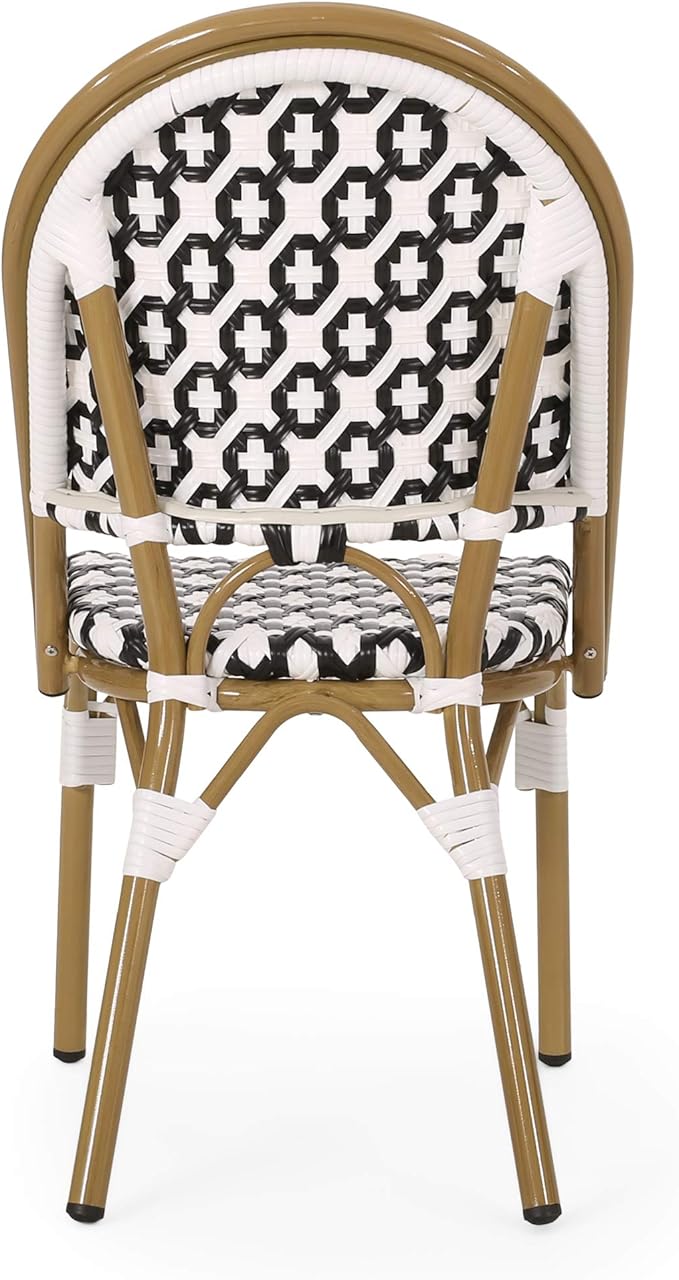 Christopher Knight Home Anastasia Outdoor French Bistro Chair (Set of 2), Black + White + Bamboo Print Finish - Photo 8