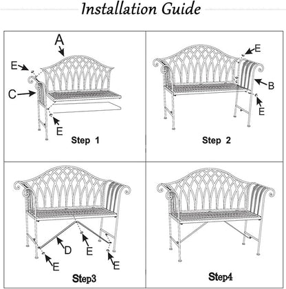 51" Outdoor Patio Bench, Metal Garden Bench with Backrest & Armrests, Iron Art Park Seating for Garden & Patio, Stylish White Bench for Outdoors