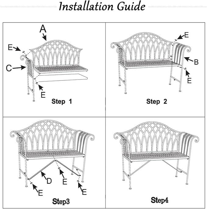 51" Outdoor Patio Bench, Garden Metal Bench with Backrest & Armrests, Durable Iron Art Park Seating for Garden, Yard & Balcony (Green)