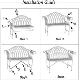 51" Outdoor Patio Bench, Garden Metal Bench with Backrest & Armrests, Durable Iron Art Park Seating for Garden - Photo 7