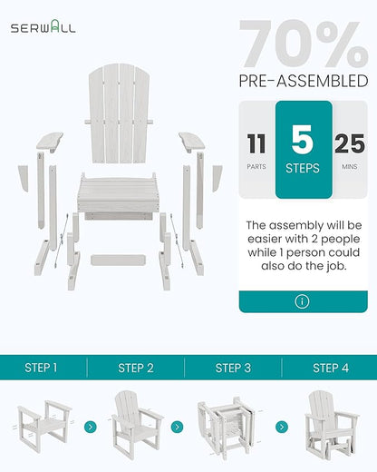 SERWALL Outdoor Glider Chair Set of 4, HDPE Wood-Like Patio Glider Rocker All-Weather Porch Glider for Outside, White