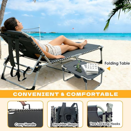 Backpack Sun Tanning Chair with Face Hole & Beach Table, 5-Position Adjustable Folding Lounge Chair Outdoor for Lawn Patio Garden