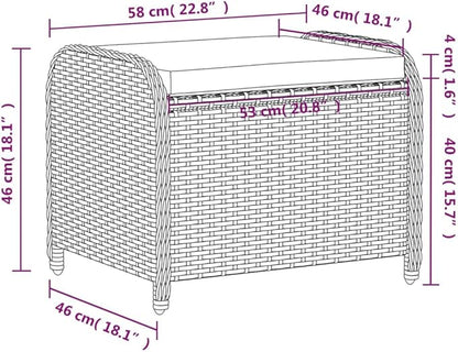 vidaXL Gray Poly Rattan Patio Stool with Cushion - Removable Cover, Weather-, Powder-Coated Steel Frame - 22.8" x 18.1" x 18.1" Outdoor Seating for Garden, Patio, Deck