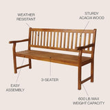 JONATHAN Y BNH101A Laurel 59.1" 3-Seat Slat-Back 600-Lbs Support Acacia Wood Outdoor Garden Patio Bench for Garden, Lawn - Photo 4