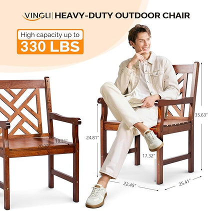 VINGLI Outdoor Dining Chairs Set of 4, Heavy Duty 330 LBS Wooden Patio Chairs with Comfortable Backrest, Solid Wood Patio Dining Chairs Garden Chairs for Yard, Front Porch and Deck (Teak, 4 PCS)