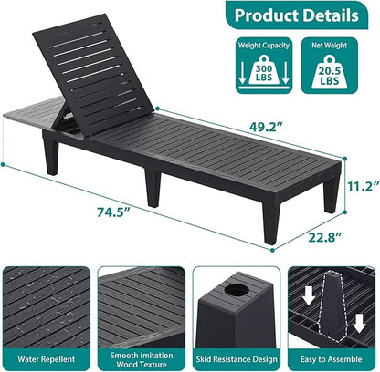 Chaise Lounge Chair Outdoor Set of 3 for Patio, Weather-Resistant Tanning Chair Recliner with Adjustable Backrest, Sun Lounger for Outside Deck, Pool, Poolside, Porch, Beach, Sunbathing, Black