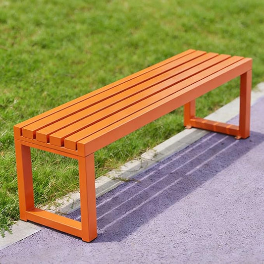 Outdoor Metal Backless Bench, Garden Bench 880lbs Capacity, 3.3ft 3.9ft 4.9ft 5.9ft All-Weather Steel Patio Benches for Outside Front Porch Yard Deck Pathway Seating(Orange,4.9ft)