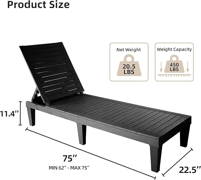 HOOYEAH Outdoor Chaise Lounge 4PCS, Adjustable Pool Lounge Chair with 5 Positions Backrest, Waterproof Sun Loungers - Photo 2