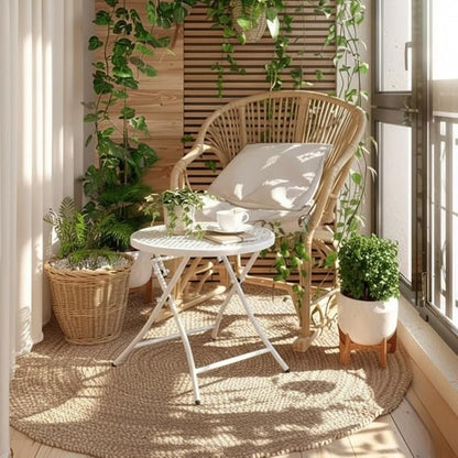 TeoKJ Folding Outdoor Side Tables, Anti Rust Small Patio Table Round Metal Nightstand with Flower Cutouts for Porch Yard Balcony Deck Lawn, White