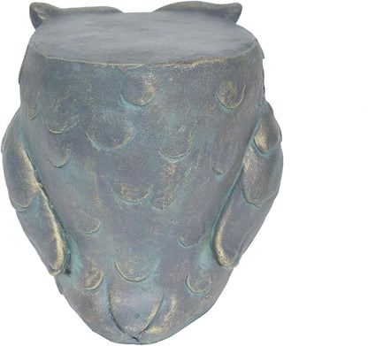 OWL Garden Stool, Plant Stool or OWL Table for Garden, Front Porch, Patio, Outside, Indoor, Lightweight Concrete, Weather-Resistant, Distressed Gold Patina Finish, No Assembly (Owl)
