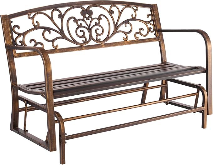 VEVOR Outdoor Bench, 50 inch, Carbon Steel Metal Frame with Cast Iron Backrest and Round Edge Armrests - Photo 1