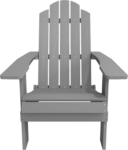 MXIMU Folding Adirondack Chair for Outdoor: Easy to Assemble and Comfortable Adirondack Chairs Set of 4 - All Weather Composite Plastic Chair for Outside Fire Pit Patio Lawn Garden Backyard Use(Grey)