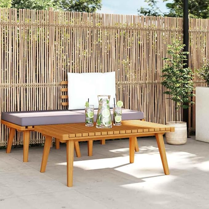 Garden Coffee Table Golden Brown Solid Acacia Wood Outdoor Furniture with Slatted Top Durable Construction for Patio - Photo 4