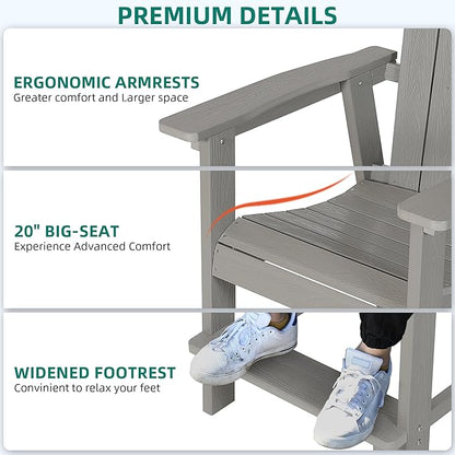 YITAHOME Tall Adirondack Chair, Poly Bar Height Balcony Seating, HIPS High Back Outdoor Chairs, Bar Stools Lifeguard Chair for Balcony Deck Pool Patio, Grey