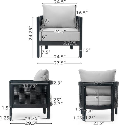 Merax Single Outdoor Acacia Wood Wicker Club Chair with Cushion,Patio Furniture Conversation Seat for Garden