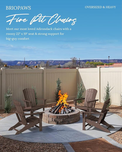 BRIOPAWS Adirondack-Chairs-Set of 4 | Brownwood Grain |Fire Pit Chair | Oversized | HDPE Plastic | Weather Resistant | for Deck Outdoor Poolside Campfire