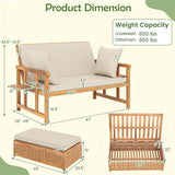 LDAILY Moccha Acacia Wood Outdoor Daybed - Wooden Loveseat Sofa with 4-Level Backrest, Storage Ottoman, Cushions - Photo 3