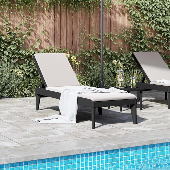 Anthracite Adjustable Chaise Lounge for Outdoor Use 73.2 x 23.6 x 11.4 in UV-Safe Textured Polypropylene Pool Patio - Photo 2