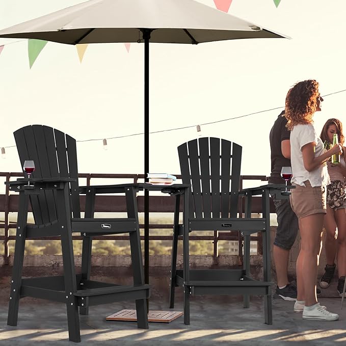 FUNBERRY Tall Adirondack Chair, All Weather High Top Balcony Chairs with Cup Holder