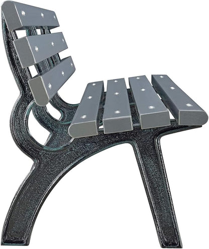 Global Industrial 6'L Outdoor Park Bench with Backrest, Recylced Plastic Slats, Wrought Iron Frame, 1985 lbs Capacity, Gray, Surface Mount, Easy Assembly