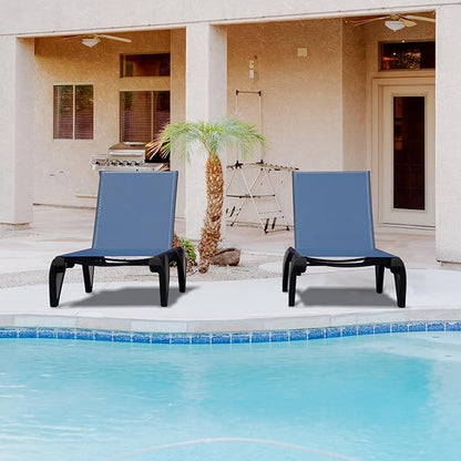 Outdoor Chaise Lounge 2 Pieces Aluminum Patio Lounge Chair with 5 Adjustable Position Recliner Chair Outside Tanning Chairs for Patio, Beach, Yard, Pool (Navy Blue)