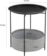 VECELO Round Side/End Table with Fabric Storage Basket，Metal Anti-Rust and Waterproof Small Bedside Nightstand with - Photo 3