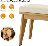 2-Piece Backless Patio Bench, Acacia Wood Dining Bench with Cushion for Outdoor Porch, Backyard, Garden, Lawn, Beige - Photo 5