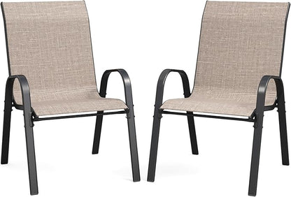 Patio Dining Chairs Set of 2, Outdoor Stackable Chairs, Breathable Seat and Alloy Steel Frame Fit for Backyard,Garden,Porch, Lawn，Poolside (Light Brown)