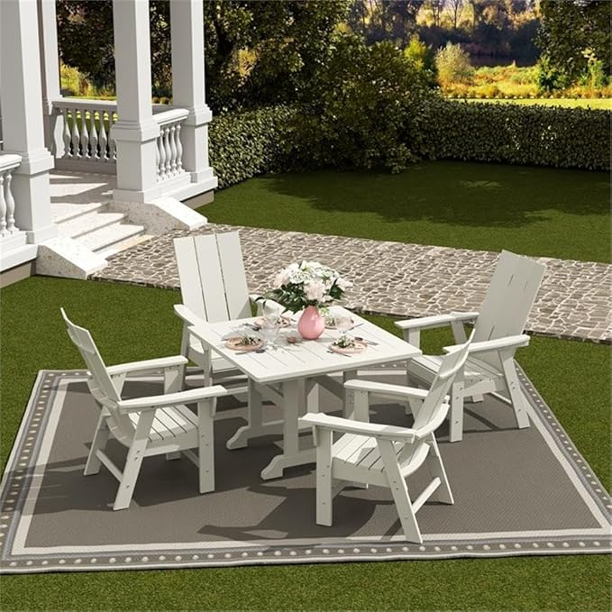 Costaelm Outdoor Adirondack Chair, HDPE Patio Balcony Chairs, Portside Seashell Nautical Curveback Adirondack Chair and Fire Pit Chairs, Sand