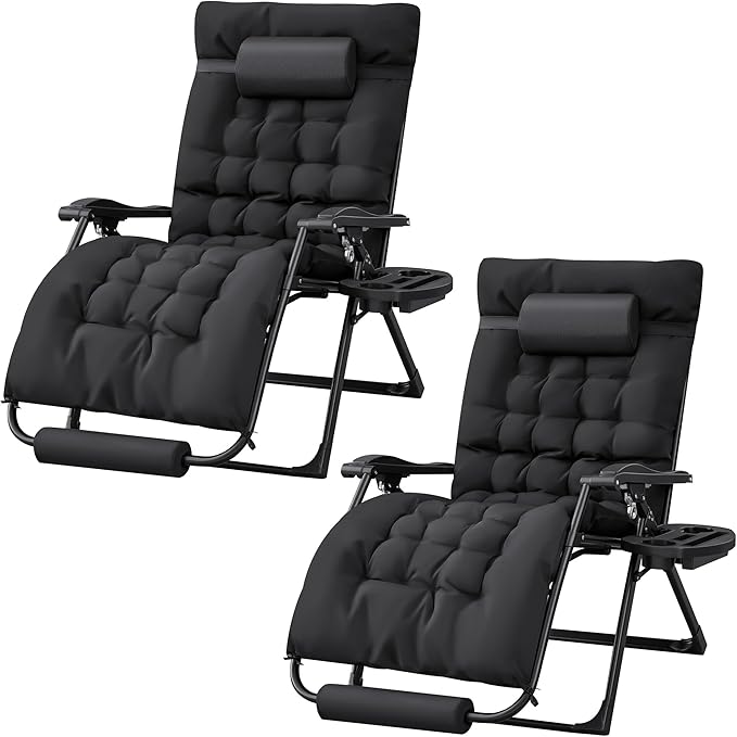 Homall Oversized Zero Gravity Chair, Set of 2 Recliner Lounge Chair with Removable Soft Cushion and Cup Holder - Photo 1
