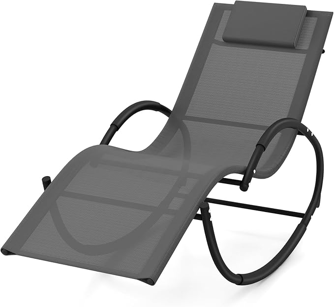 Tangkula Rocking Lounge Chair Outdoor, Zero Gravity Chaise Lounger with Removable Headrest, Fabric Backrest & Seat - Photo 1
