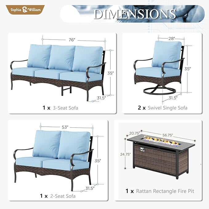 Sophia & William Patio Furniture Set, 5 Piece Metal Outdoor Conversation Set with 3-Seater Outdoor Couch - Photo 7
