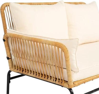 Quarte 3 Pieces Outdoor Patio Wicker Furniture Sets,L-Shaped Seating Group Conversation Sofa Sets with Table for Porch Lawn Garden Backyard Poolside