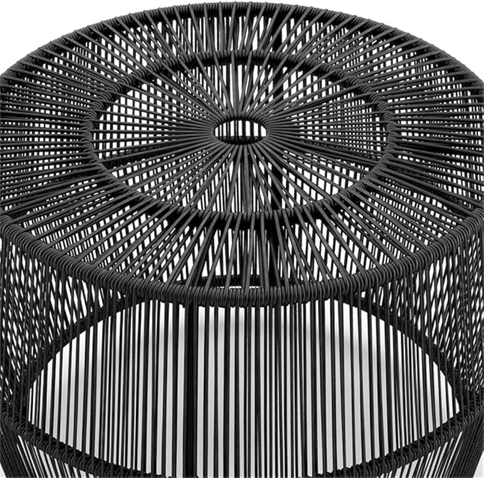 Round Outdoor Coffee Table, 21.7" W x 15.8" H, PE Wicker Rattan, Black Finish, Metal Frame, Lightweight Coastal Style - Photo 9