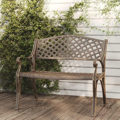 Antique Bronze Cast-Iron Garden Bench 40.2 x 40.2 in, 529 lb Load Floral Patio Seating for Yard, Porch & Park