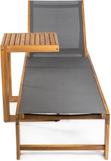JONATHAN Y LNG1100A-2SET Trabuco Coastal Modern Acacia Wood Mesh 3-Position Outdoor Chaise Lounge Set with Side Table - Photo 8