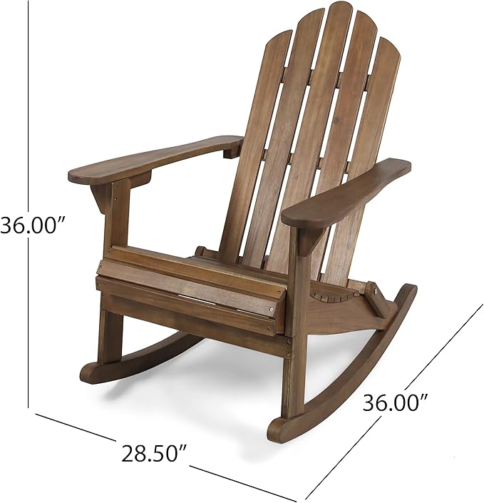 Christopher Knight Home Cara Outdoor Adirondack Acacia Wood Rocking Chair, Dark Brown Finish Hilton Outdoor Acacia Wood Folding Side Table, Teak Finish