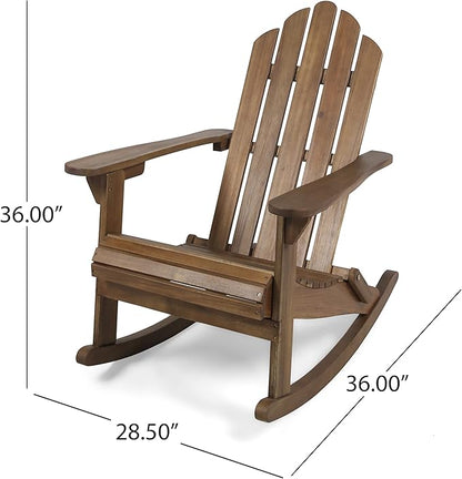 Christopher Knight Home Cara Outdoor Adirondack Acacia Wood Rocking Chair, Dark Brown Finish Hilton Outdoor Acacia Wood Folding Side Table, Teak Finish