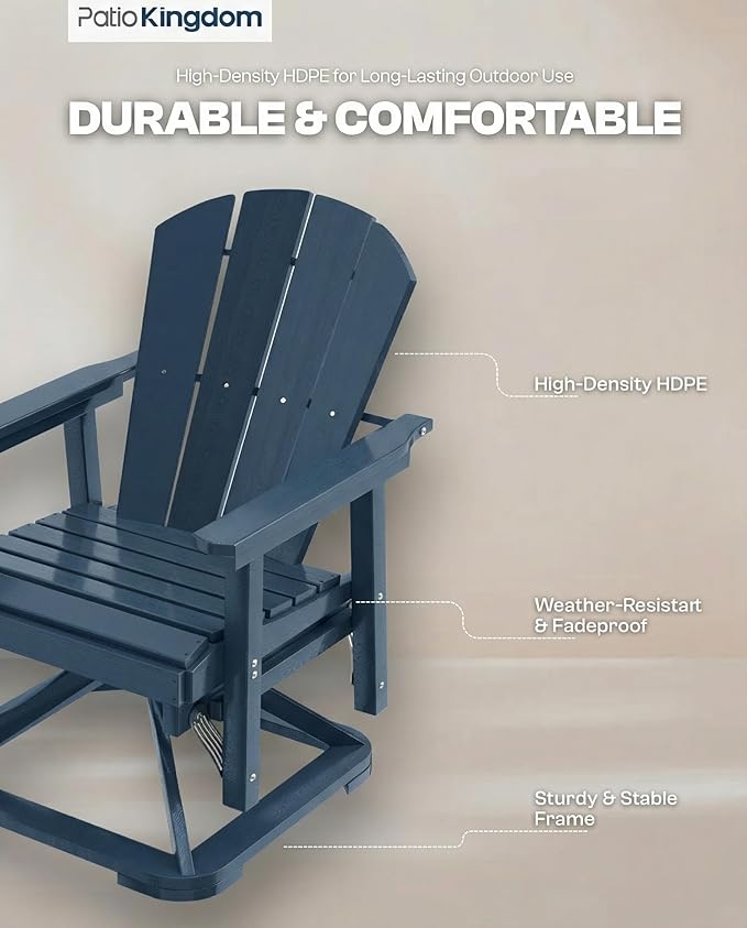 HDPE Swivel Glider Chair Outdoor, Weather Resistant Adirondack Outside Rocking Chair, Wooden Textured Outdoor Swivel Chair Set of 4 for Porch, Balcony, Poolside, Backyard (Navy Blue)