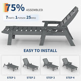 HDPE 5-Position Patio Lounge Chair for Outside, HDPE Chaise Lounge Outdoor with Cup Holder, Resin Pool Lounger Chair - Photo 5