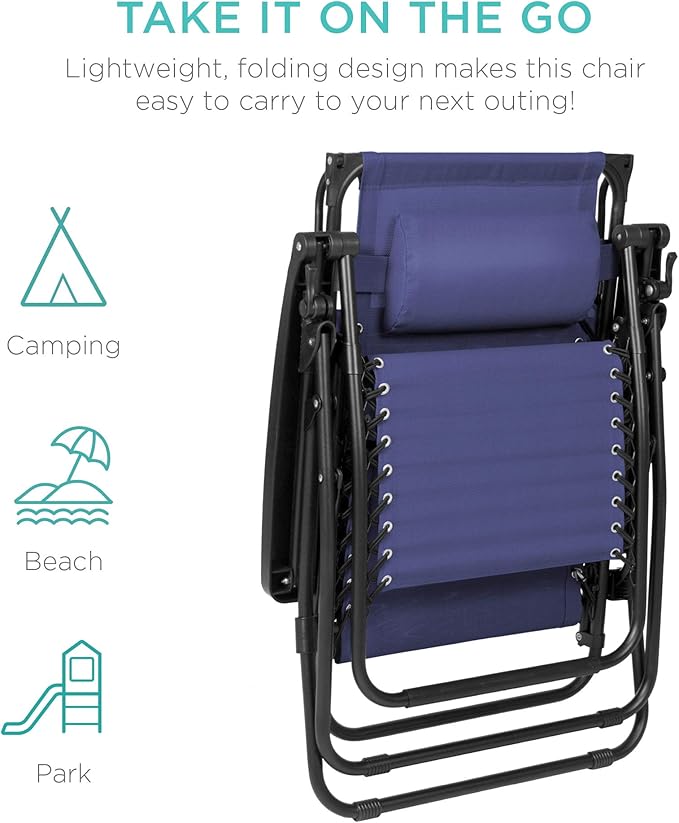Best Choice Products Folding Zero Gravity Outdoor Recliner Patio Lounge Chair w/Adjustable Canopy Shade, Headrest - Photo 8