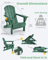 Ciokea Folding Adirondack Chair 2 Pack, Patio Adirondack Chair Weather Resistant, Plastic Fire Pit Chair with Cup Holder - Photo 3