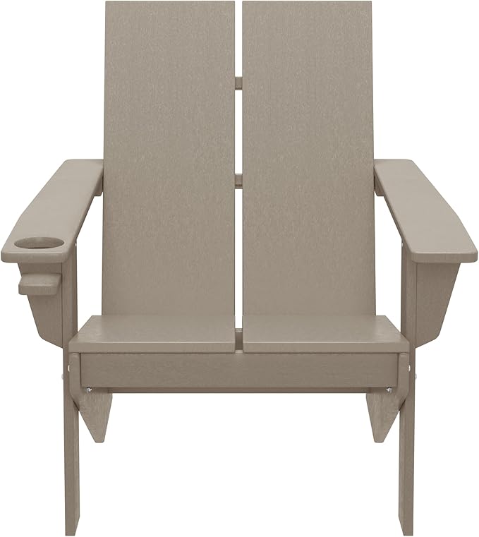 WestinTrends Riviera Outdoor HDPE Modern Adirondack Chair with Cup Holder, Weathered Wood