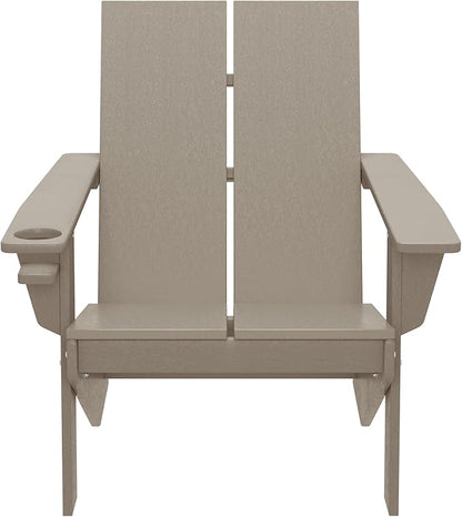 WestinTrends Riviera Outdoor HDPE Modern Adirondack Chair with Cup Holder, Weathered Wood
