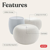 Keter Urban Knit Pouf Ottoman Set of 2 with Storage Table for Patio and Room Décor - Perfect for Balcony, Deck - Photo 5