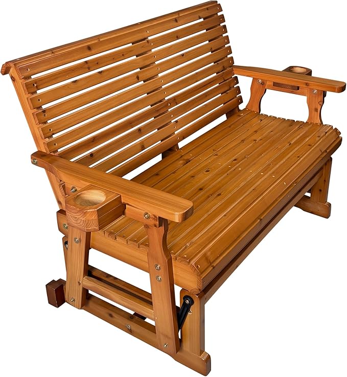 Fortune Candy Patio Glider with Cup Holders, High Roll Back and Deep Contoured Seat, Heavy Duty 800 Lb (Brown, 2-Seater) - Photo 8