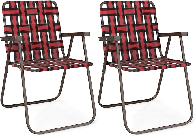 GYMAX Lawn Chair Folding, Webbed Beach Lounge Chairs Set with Highback - Photo 1