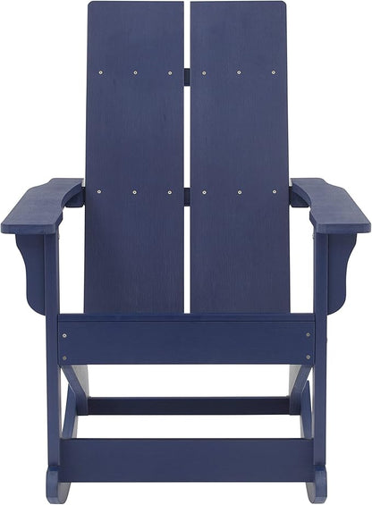 EMMA + OLIVER Harmon Adirondack Rocking Chair - Navy Poly Resin - Suitable for Indoor/Outdoor Use - All Weather Materials - Easy Assembly - 350 lb. Weight Capacity
